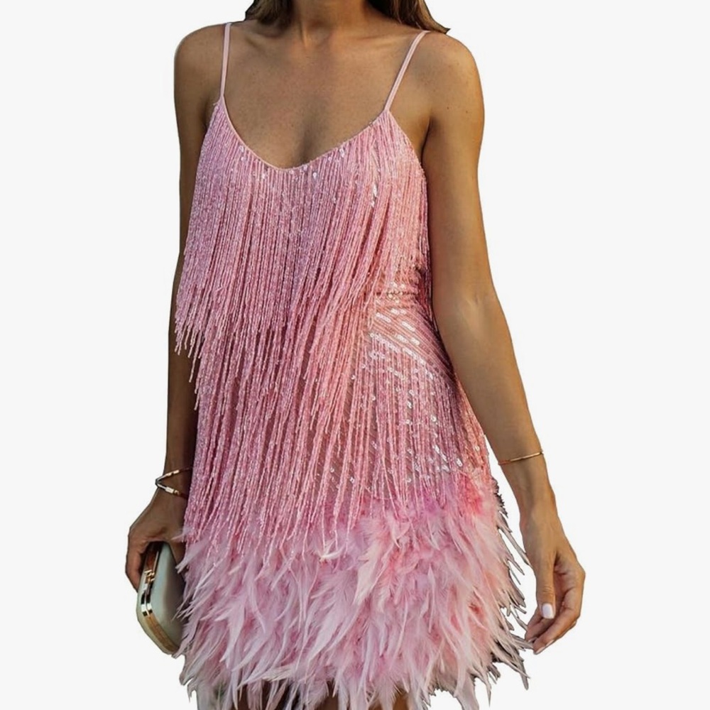 Amazon Pink Fringe Mini Dress